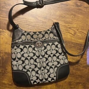 Coach Black and Gray Purse Authentic Crossbody Signature Bag Leather Trim Boho